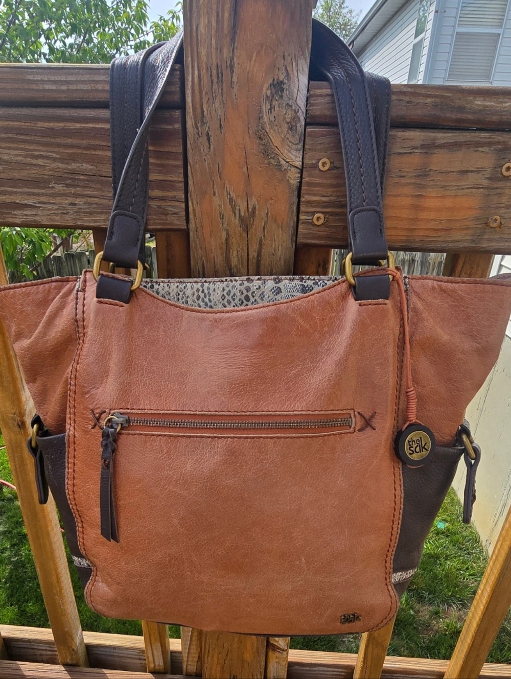 The Sak Brown Leather Kendra Tote Shoulder Bag Large Bohemian Boho Hobo